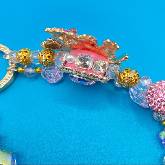 🍁Luxury Bag/Phone Chain Charm/Keychain Pink Rhinestone MAPLE LEAF Bling Beads